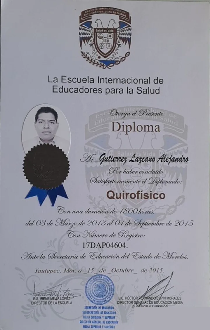 Diploma de Quirofísico, Escuela Internacional de Educadores para la Salud